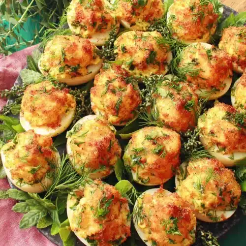 Easter recipes featuring festive deviled eggs.