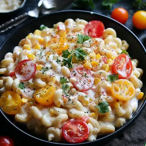 Elote Pasta Salad: A Flavorful and Fun Twist 1 Delicious elote pasta salad with corn and tomatoes.