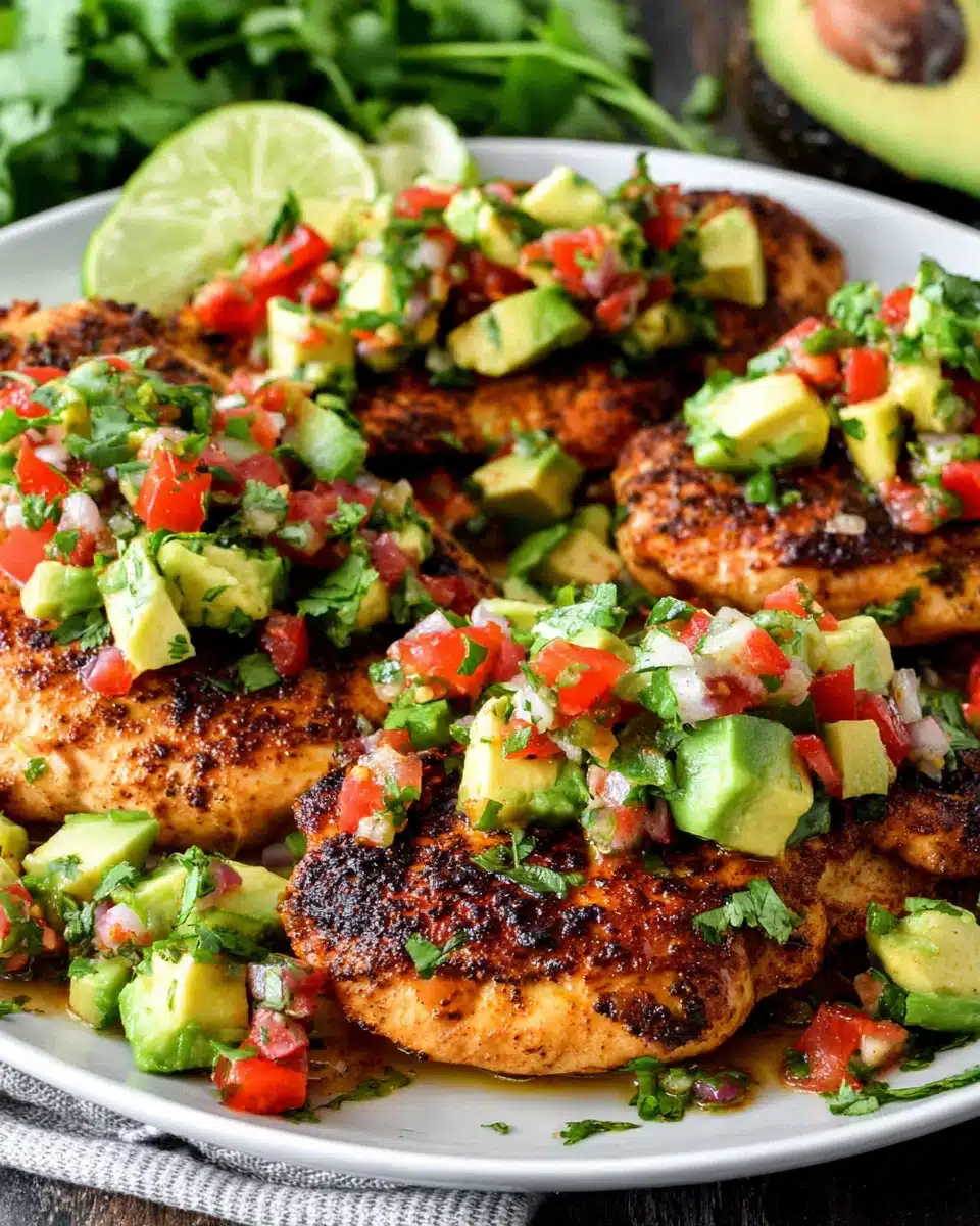 Zesty Fiesta Lime Chicken with Avocado Salsa Recipe Vibrant fiesta lime chicken with avocado salsa for a healthy meal.