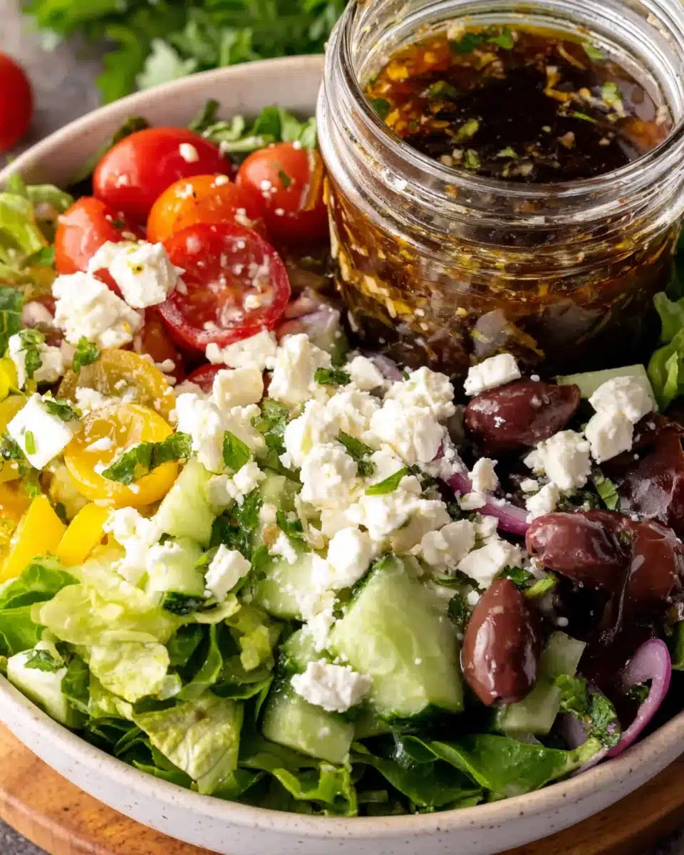 Delicious Greek salad with feta and olives.