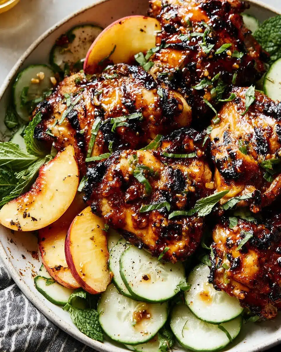 Delicious Grilled Honey Mustard Chicken Recipe Grilled honey mustard chicken with cucumber and peach slices