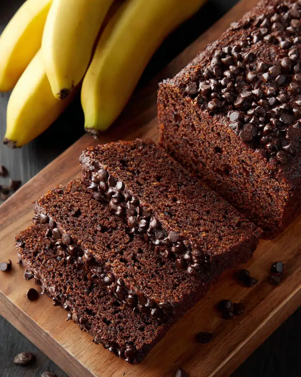 Delicious healthy chocolate banana bread ready for breakfast or snack.