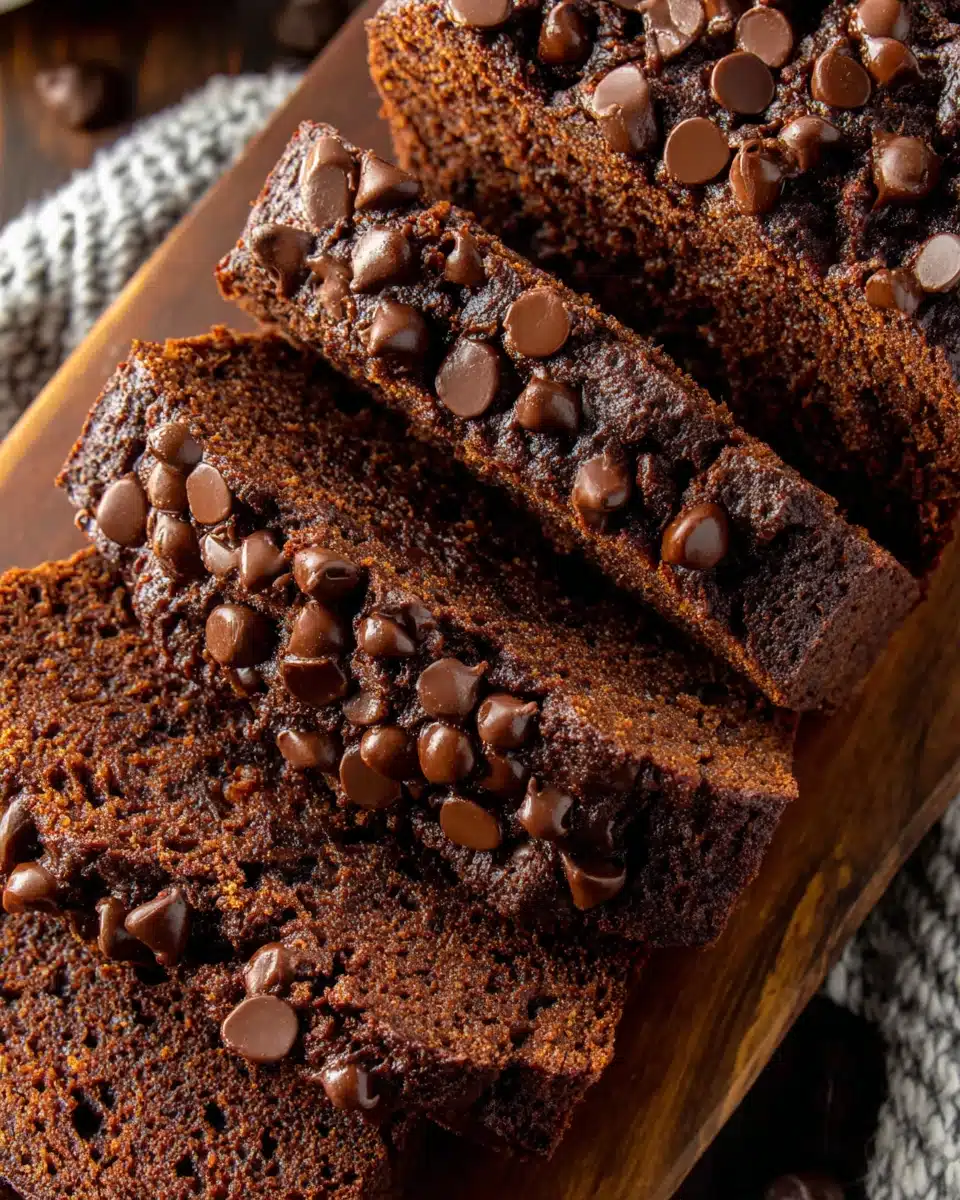 Delicious healthy chocolate banana bread with chocolate chips