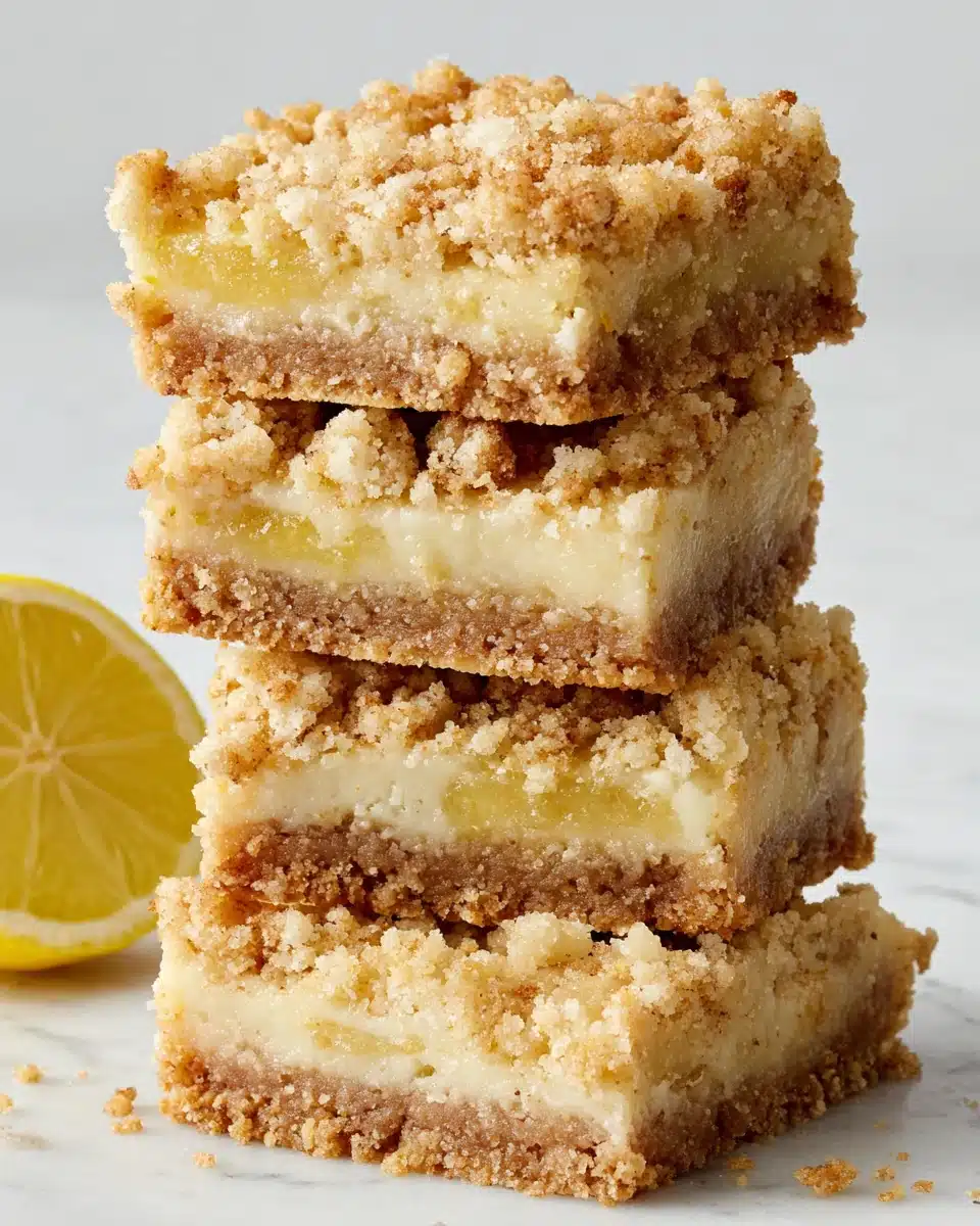 Delicious lemon crumb bars with a crisp topping.