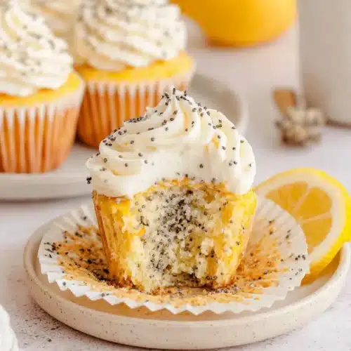 Delicious lemon poppyseed cupcakes with creamy frosting