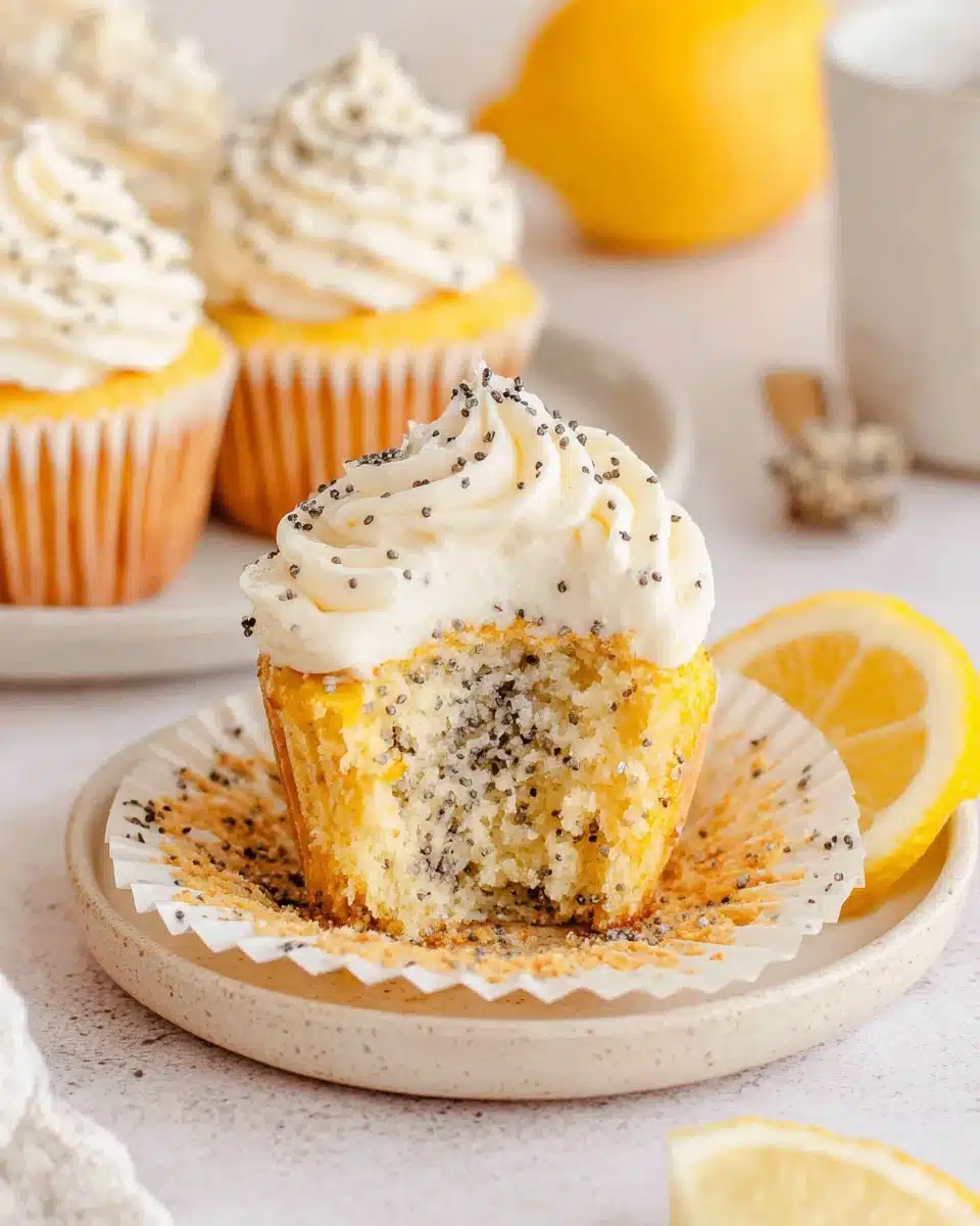 Delicious lemon poppyseed cupcakes with creamy frosting