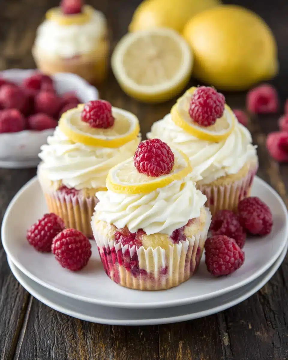 Delicious lemon raspberry cupcakes with cream cheese frosting
