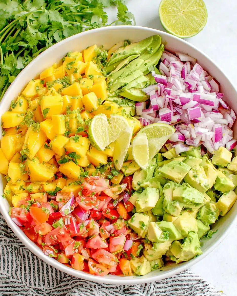 Vibrant mango salad with fresh ingredients for a healthy meal.