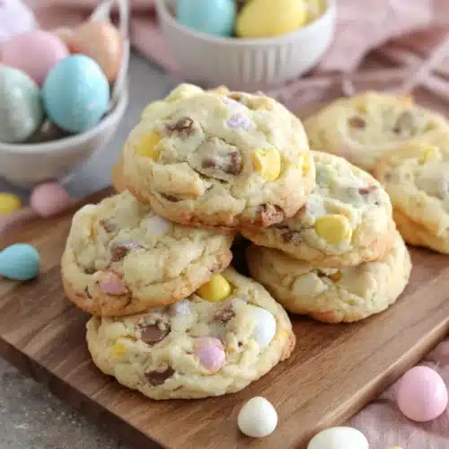 Delicious mini egg cookies with Cadbury mini eggs for a sweet treat.