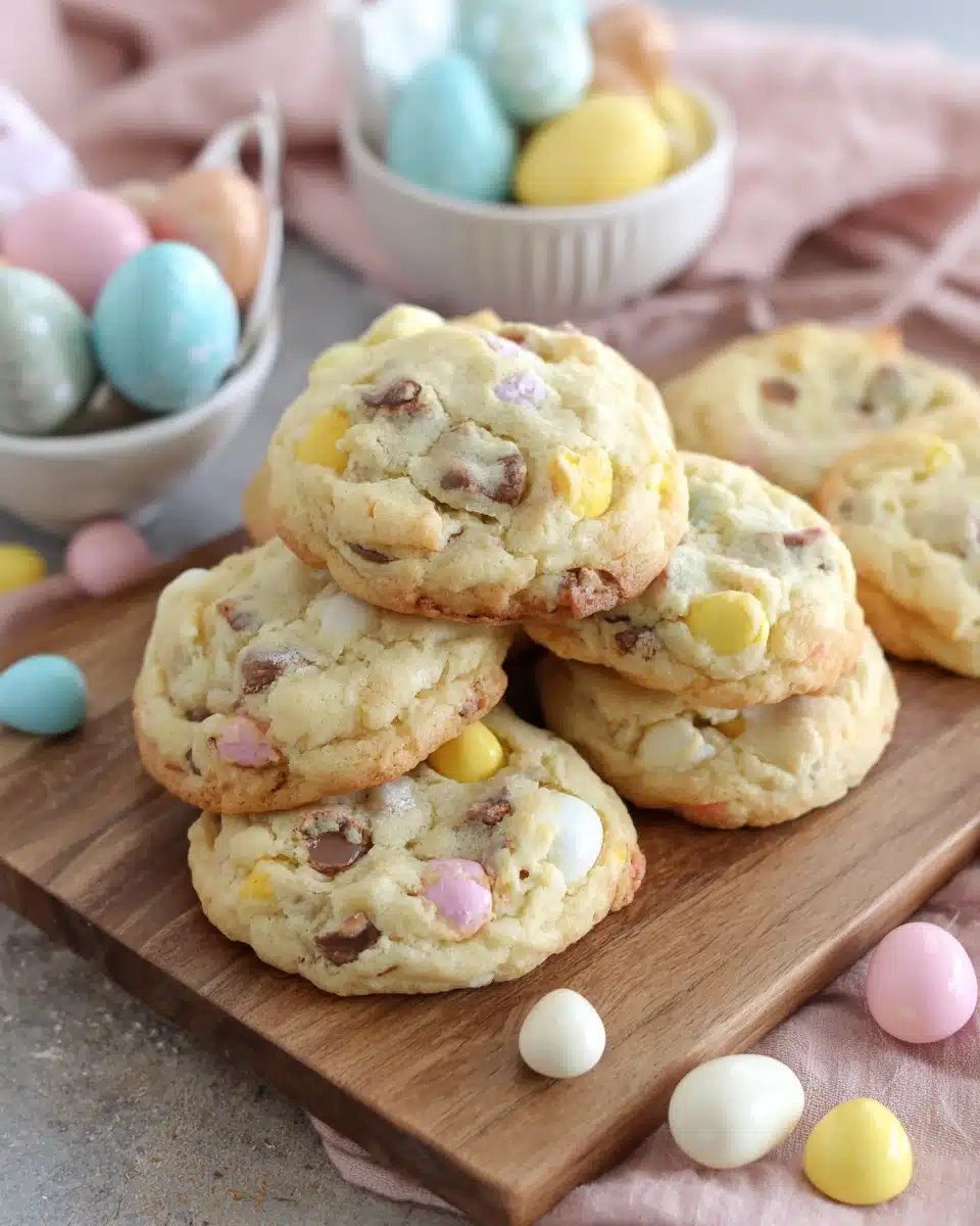 Delicious mini egg cookies with Cadbury mini eggs for a sweet treat.