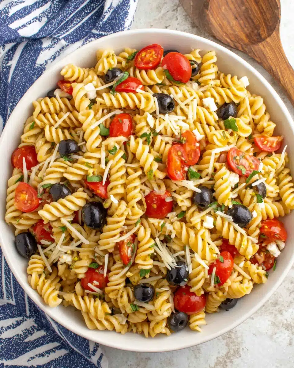 Vibrant pasta salad with fresh ingredients for a delightful dish.