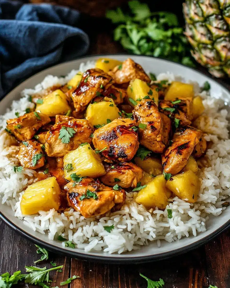 Sweet and savory pineapple chicken with fluffy rice.