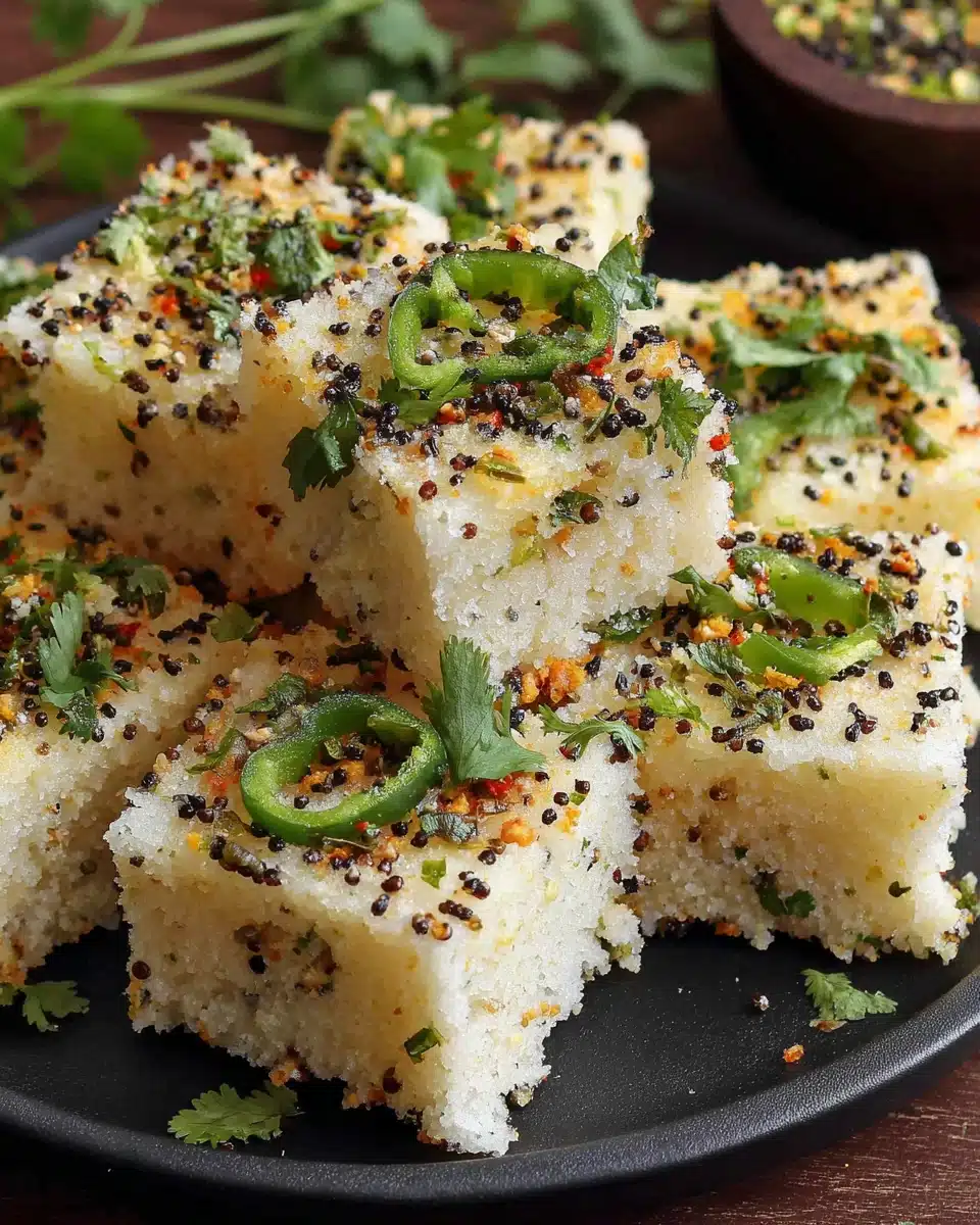 Fluffy rava dhokla dish, perfect for snacks or breakfast.