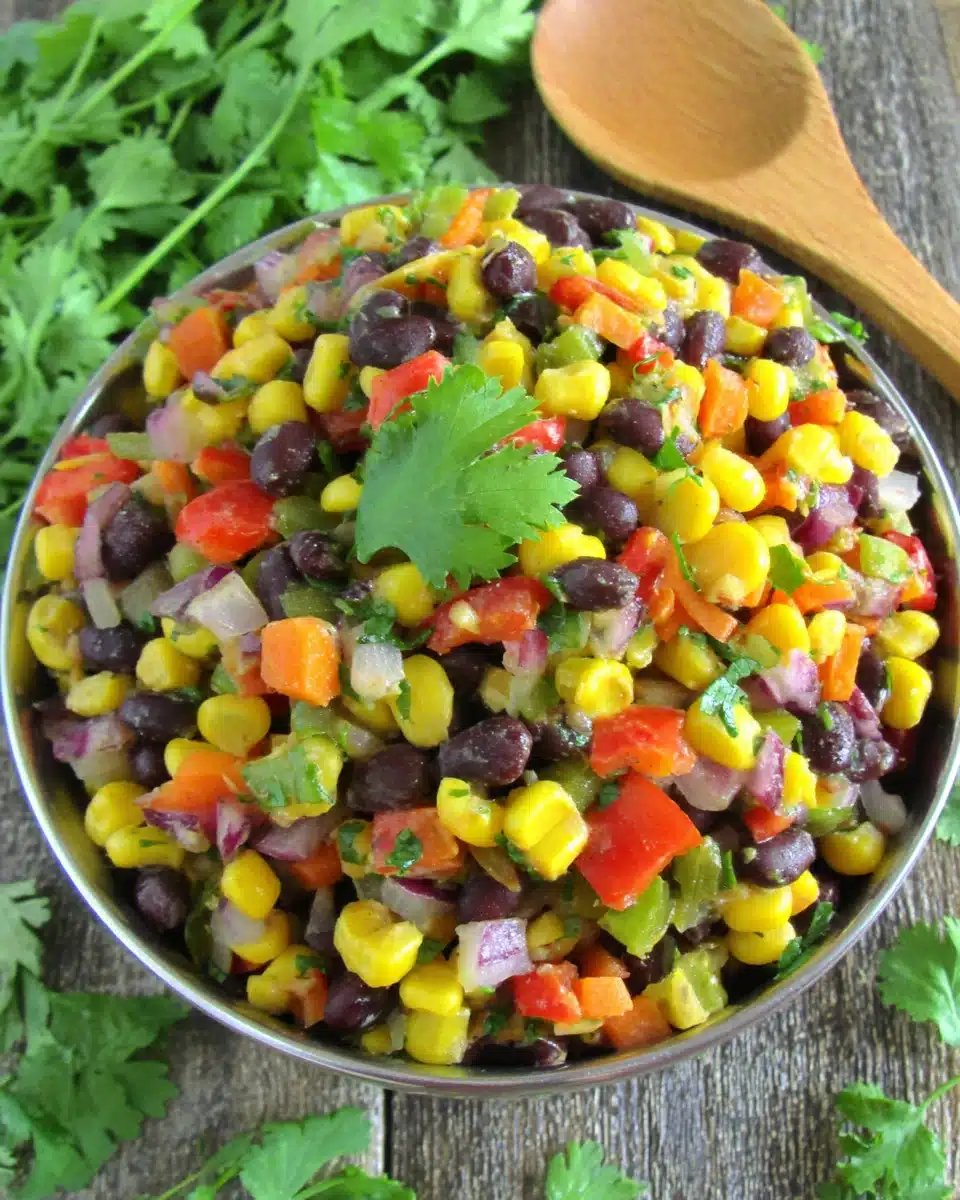 Colorful Santa Fe salad with black beans and corn.