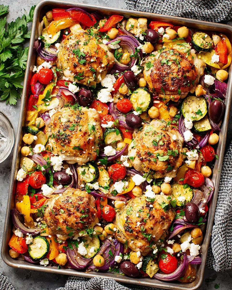 Delicious sheet pan chicken with roasted vegetables.