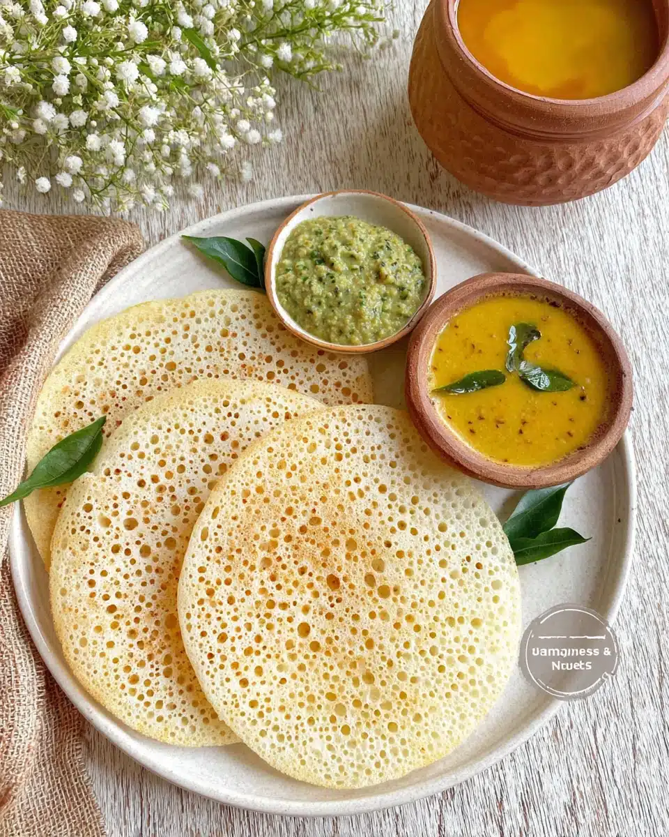 Delicious sponge dosa served with flavorful dips