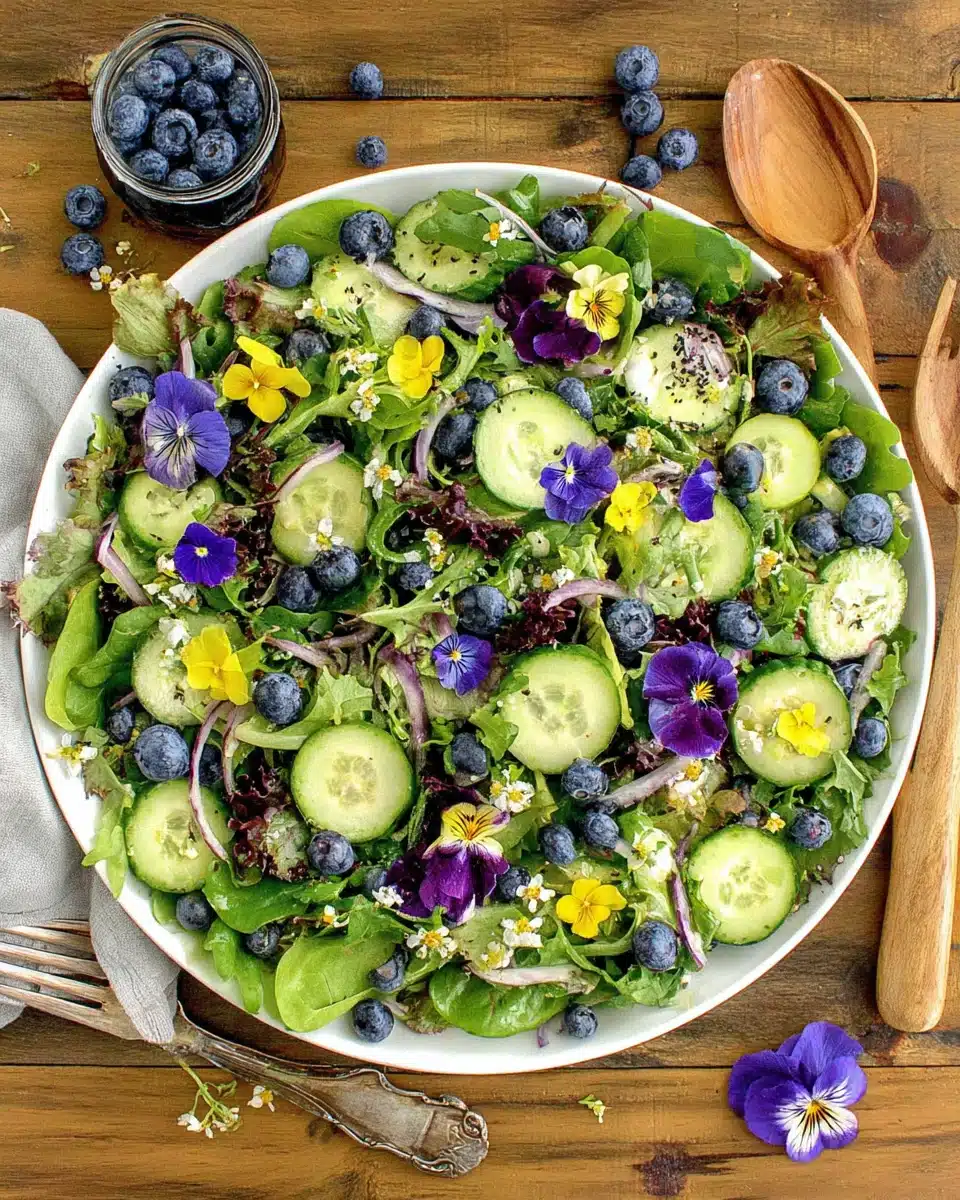 Delicious spring salad recipe featuring blueberries and arugula.