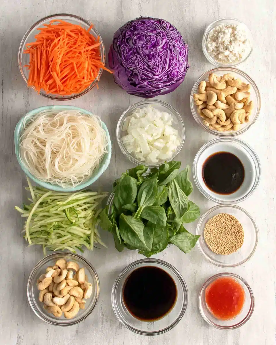 Spring roll salad with fresh vegetables and peanut dressing