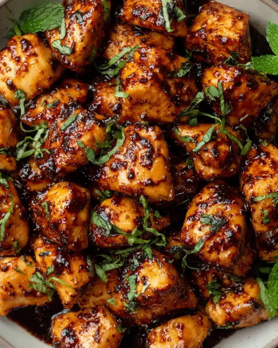 Sticky chicken rice bowls with savory glaze and vibrant ingredients.