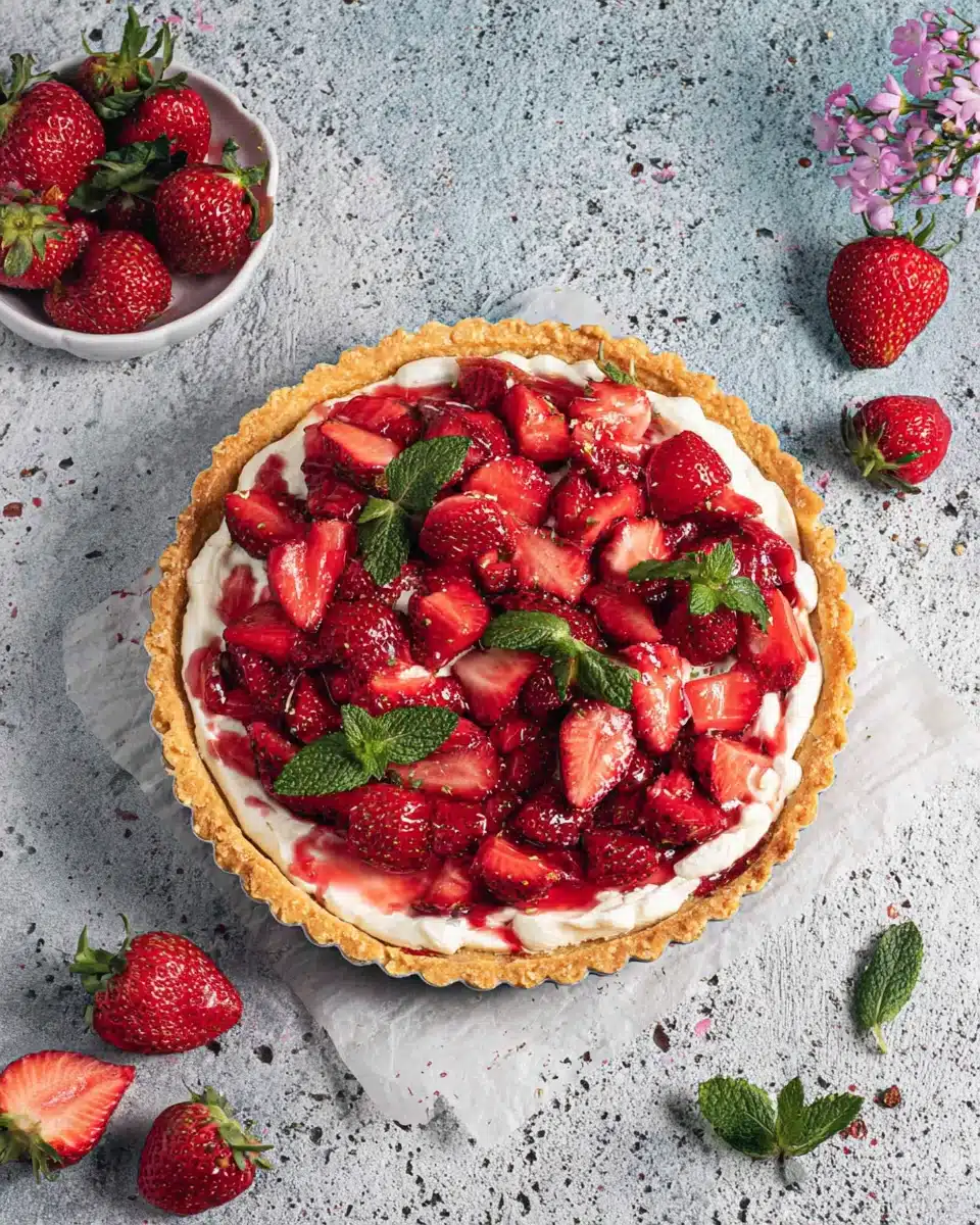 Delicious Strawberry Mascarpone Tart Recipe Strawberry mascarpone tart with fresh strawberries and mint