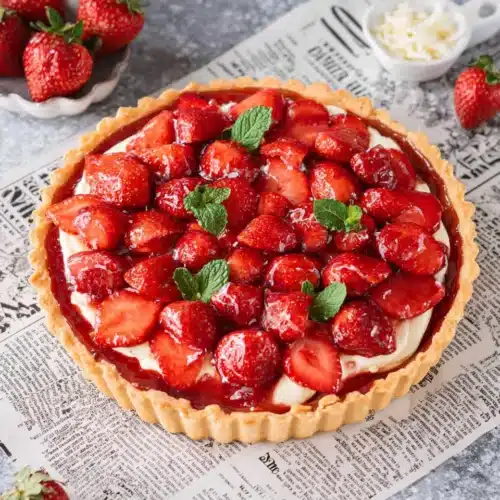 Delicious Strawberry Mascarpone Tart Recipe for Everyone 1 Delicious strawberry mascarpone tart with fresh strawberries and mint.