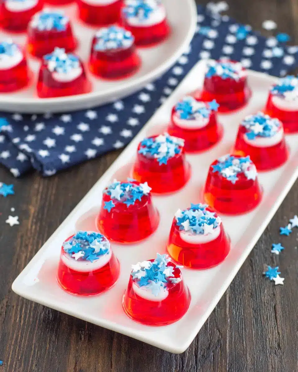4th of July alcoholic desserts: vibrant jello shots.