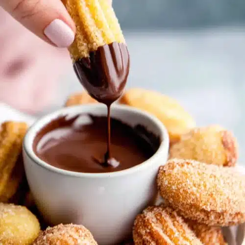 Delicious air fryer churro bites with chocolate dip