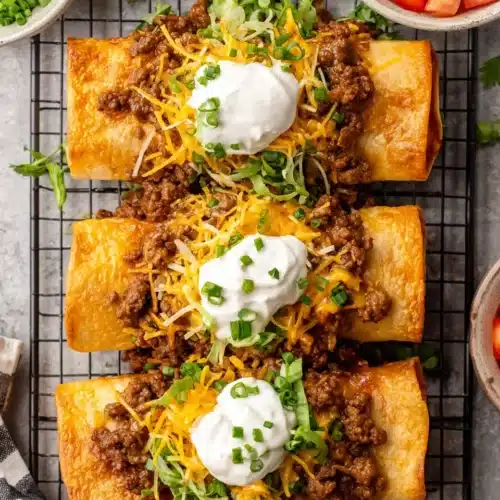 Delicious beef and cheese chimichangas for a hearty meal.