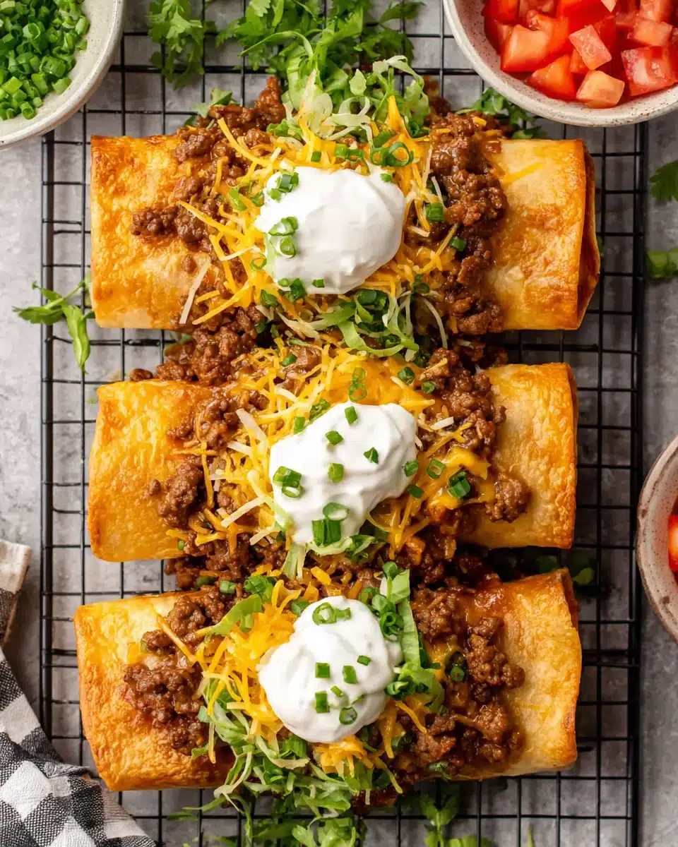 Delicious beef and cheese chimichangas for a hearty meal.