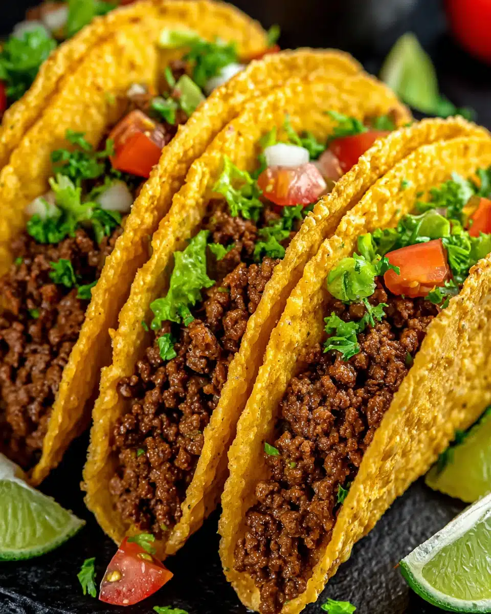 Beef taco with crispy tortillas and fresh toppings.