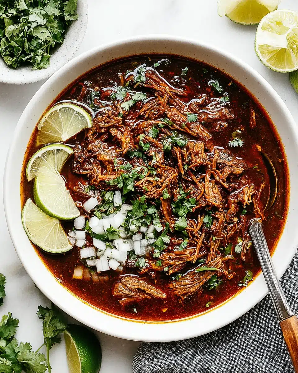 Delicious easy slow cooker birria with beef and herbs.