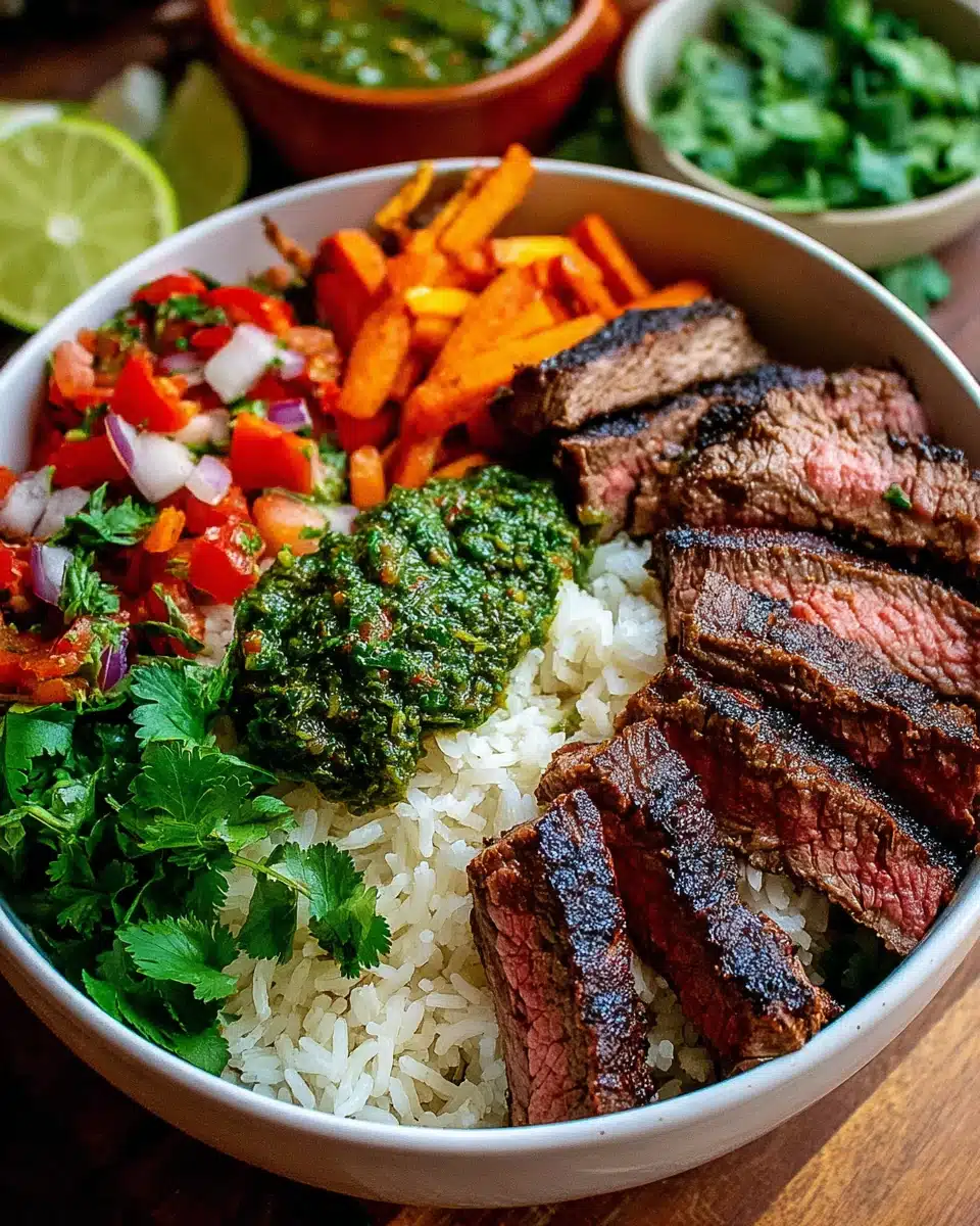 Delicious bowls recipe featuring steak, rice, and fresh toppings.