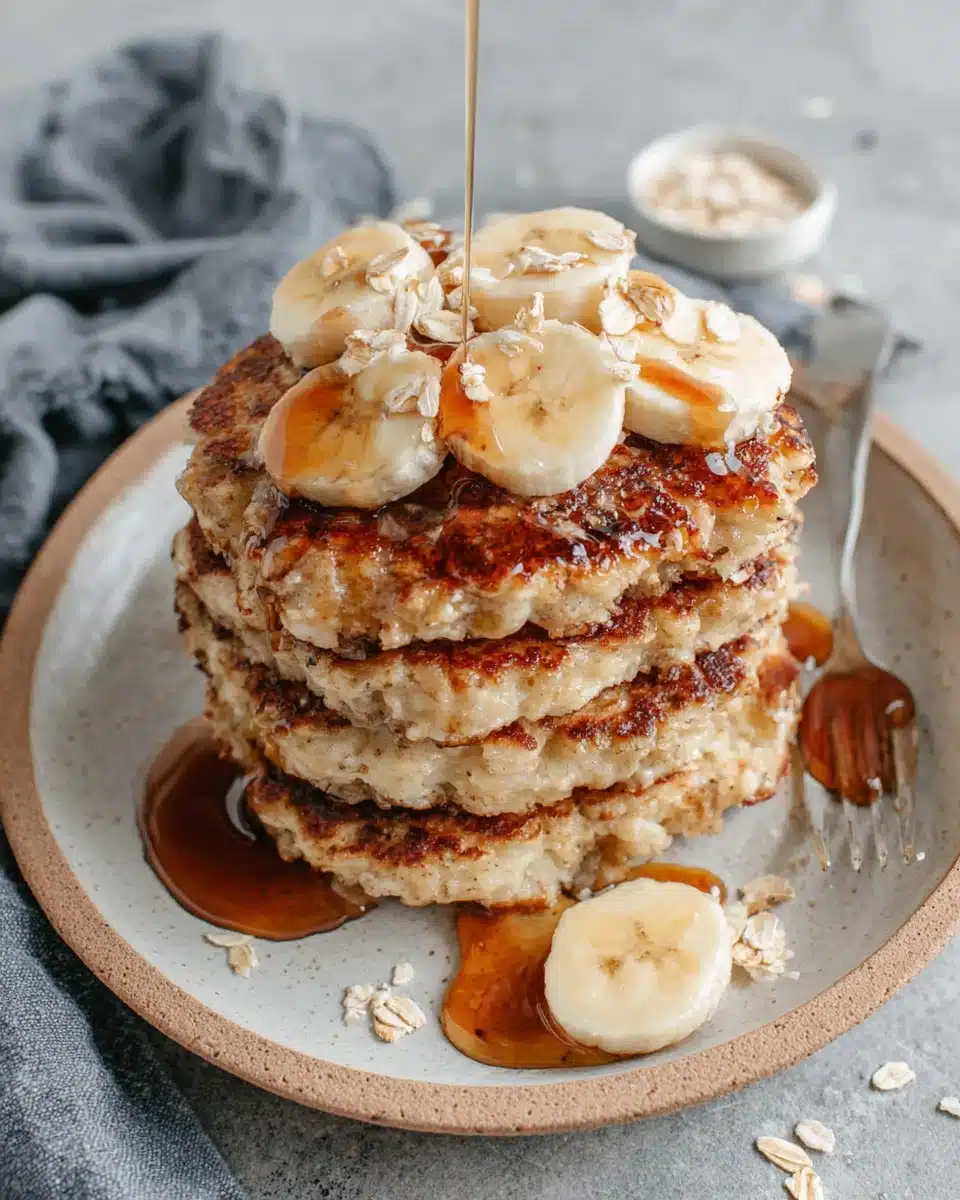 Delicious bread free banana oatmeal pancakes recipe.