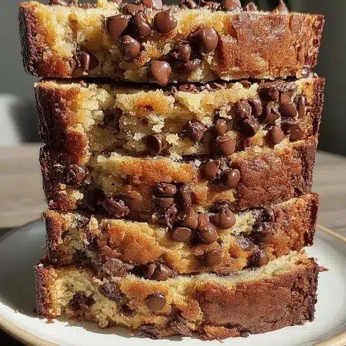 Delicious brown butter chocolate chip banana bread slices.