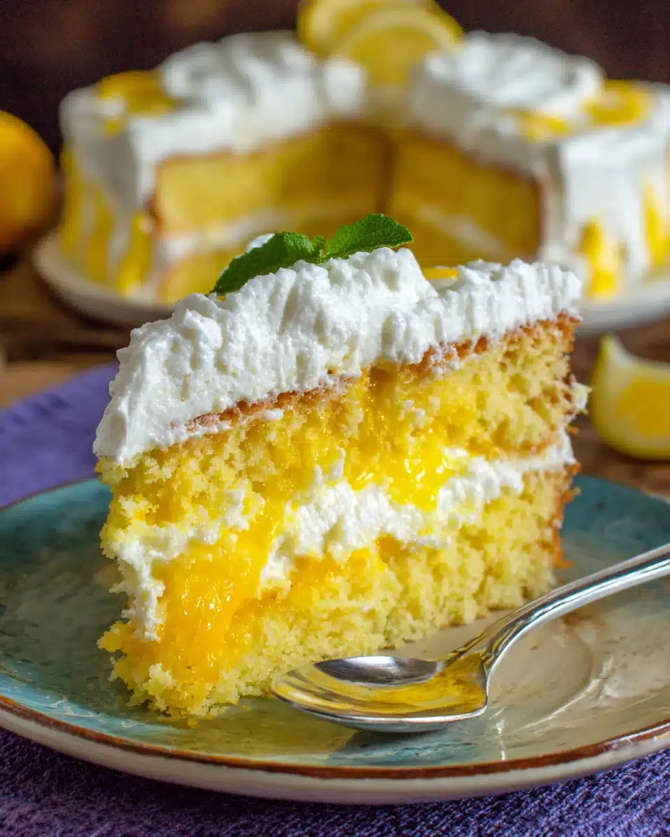 Delicious Cheesecake Factory Italian Lemon Cream Cake slice.