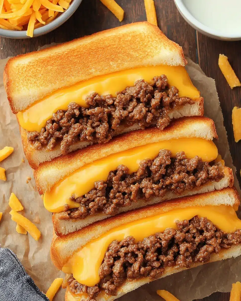Delicious cheesy ground beef melt sandwich recipe.