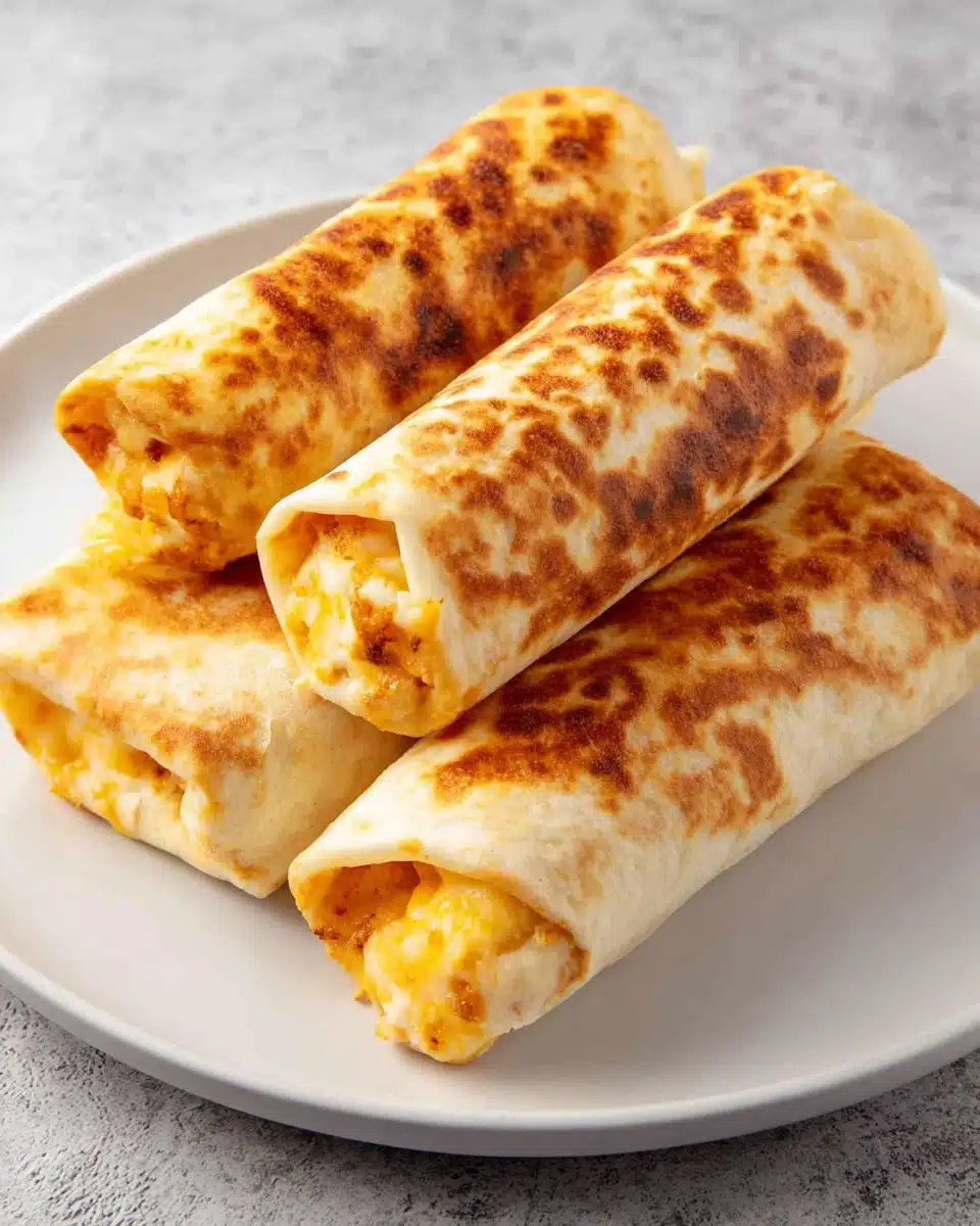 Cheesy potato burritos on a plate, perfect comfort food.