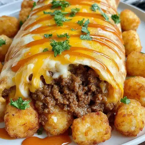 Cheesy potato burritos with crispy tots for dinner.