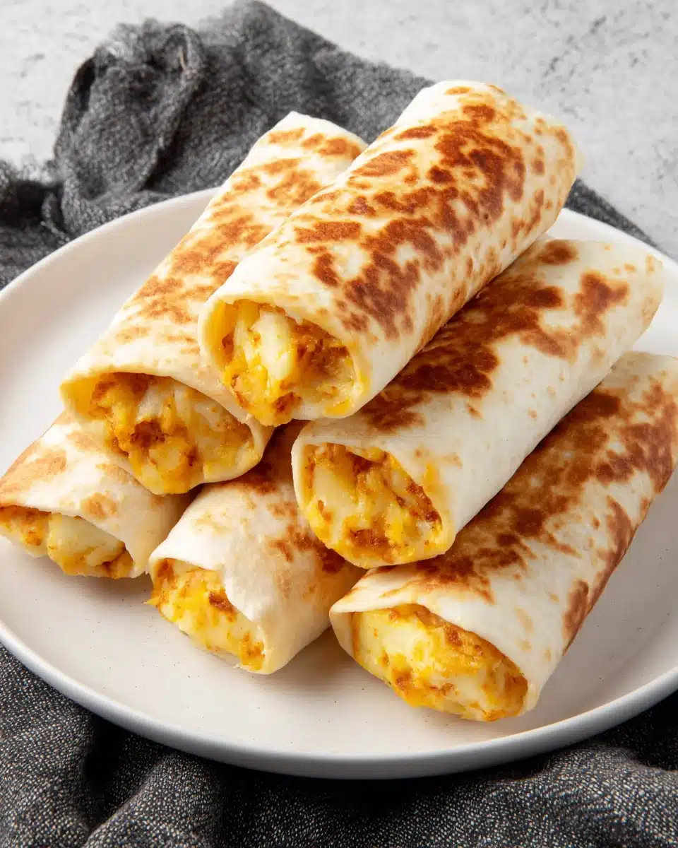 Delicious cheesy potato burritos for a cozy meal.
