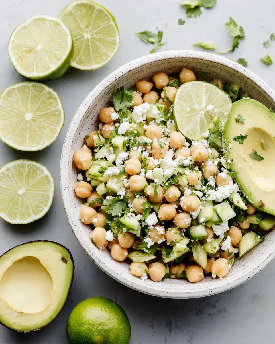 Chickpea Feta Avocado Salad Ingredients Chickpea feta avocado salad ingredients on a countertop.