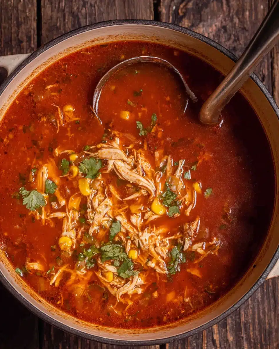 Classic chicken tortilla soup, hearty and flavorful.