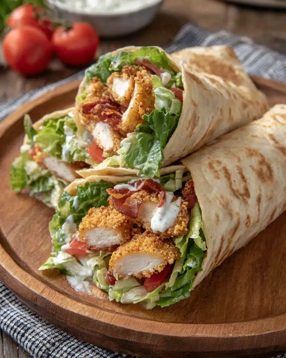 Delicious crispy chicken wrap with fresh ingredients.