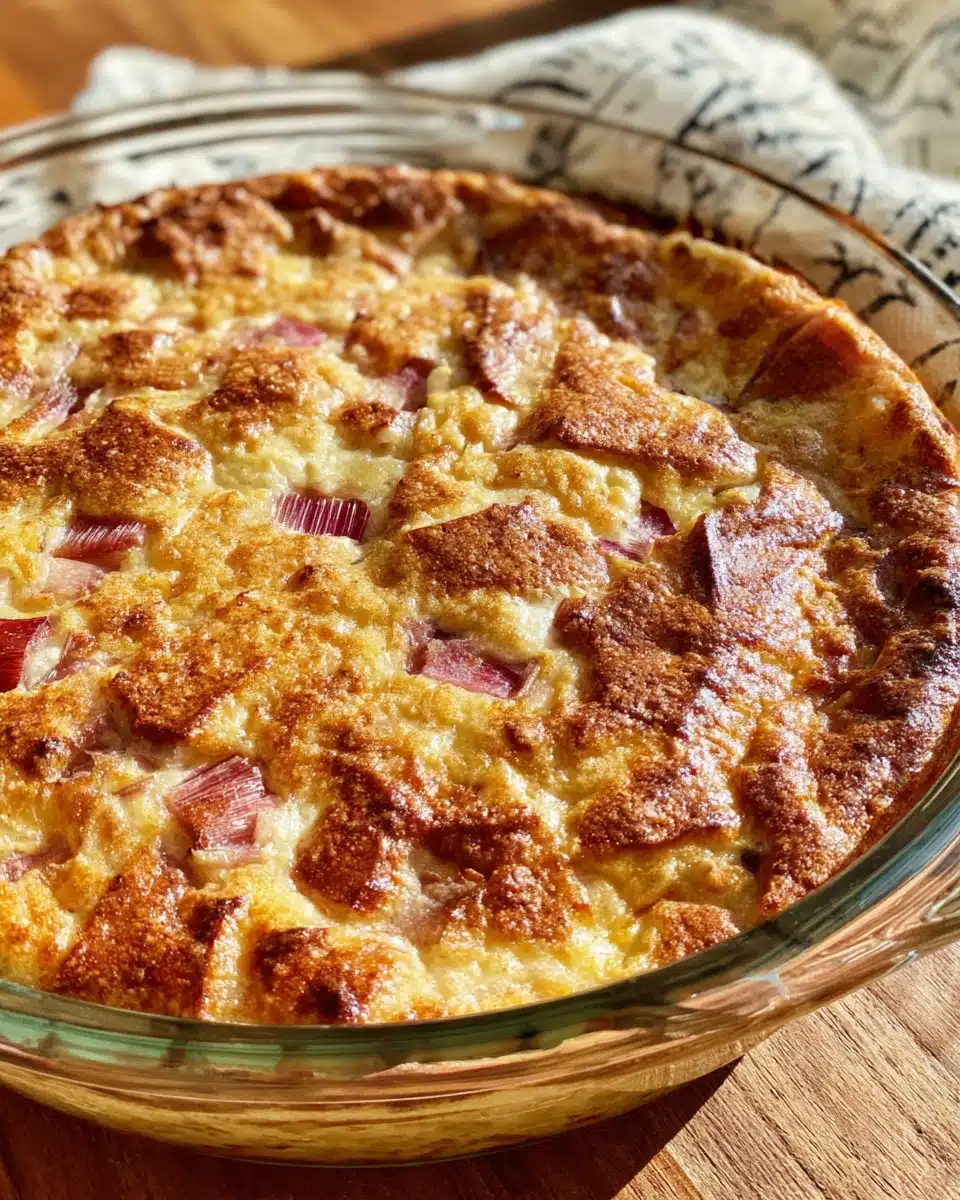 Crustless Rhubarb Custard Pie Recipe Delicious crustless rhubarb custard pie recipe by Anne Dovel.