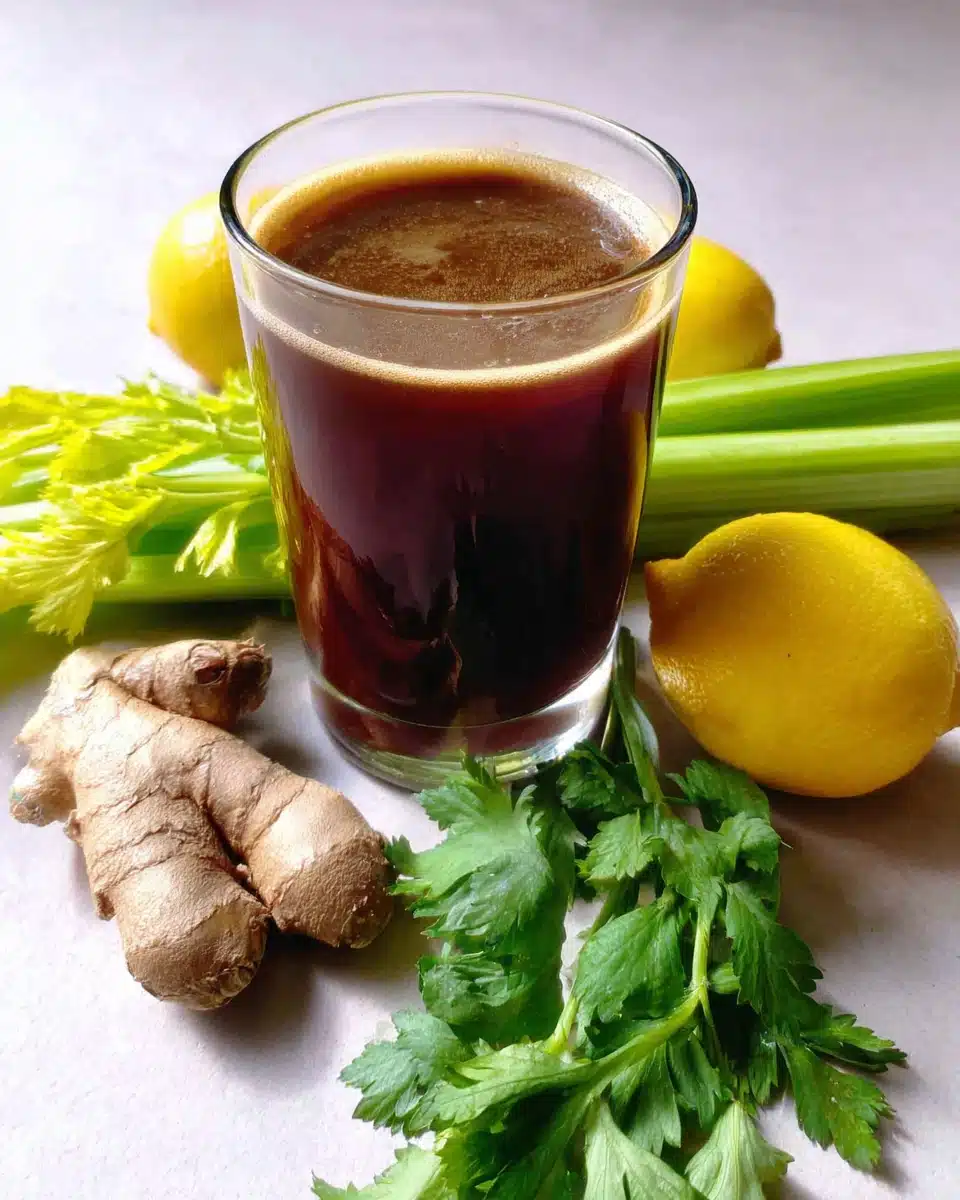 Dandelion detox green smoothie with fresh ginger and cilantro.