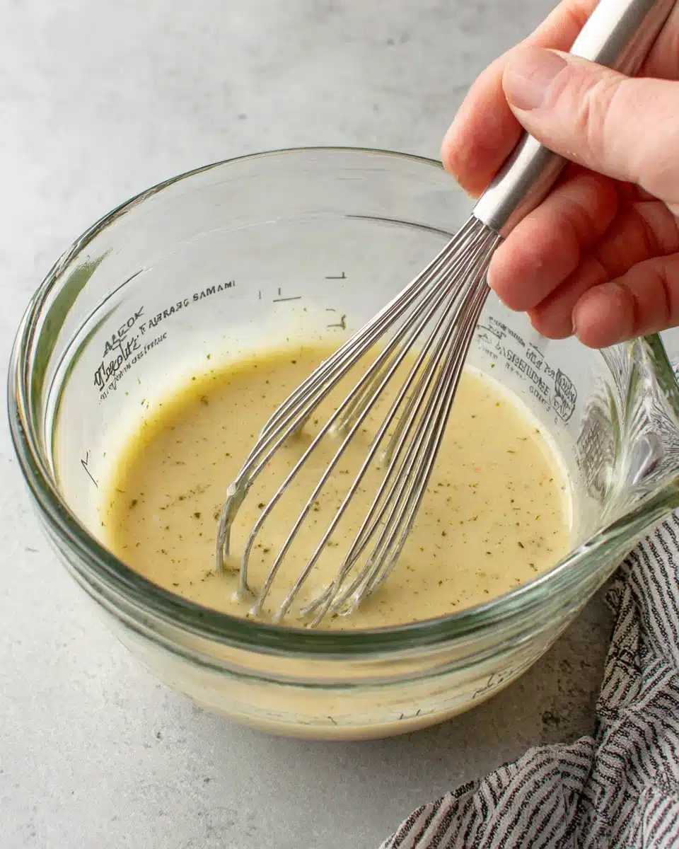 Easy Caesar salad dressing without anchovies in preparation.