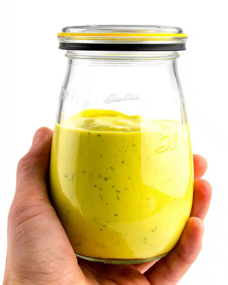 Everyday salad dressing in a glass jar.