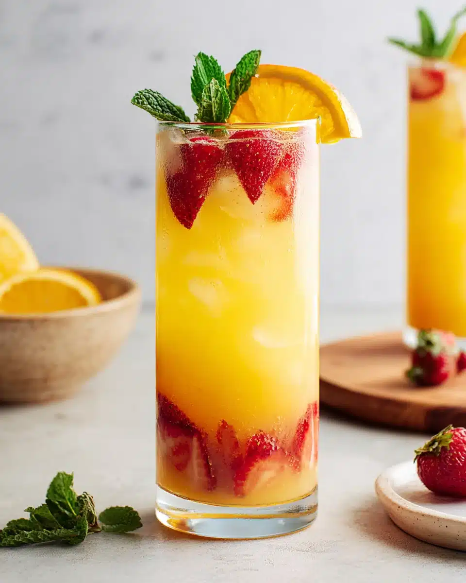 Florida OJ Strawberry Sunrise Mocktail with fresh ingredients.