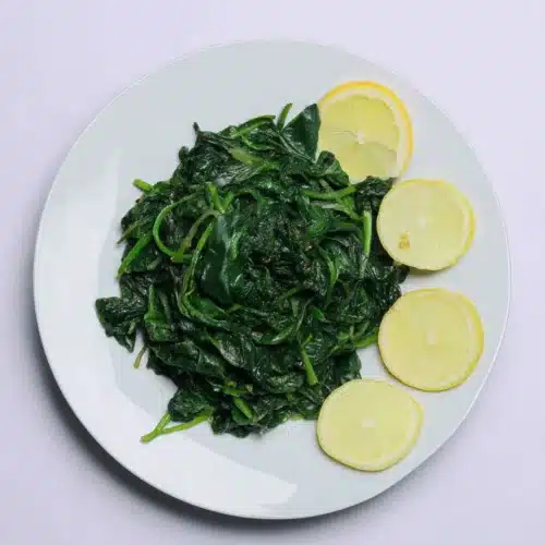Garlic butter sautéed spinach, a healthy side dish.