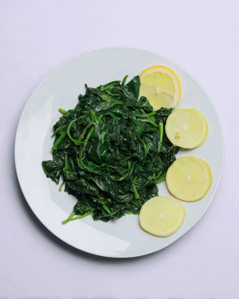 Garlic butter sautéed spinach, a healthy side dish.