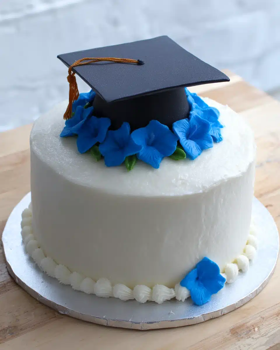 Elegant Graduation Cake with Mortarboard Graduation cake and cupcakes for a celebration.